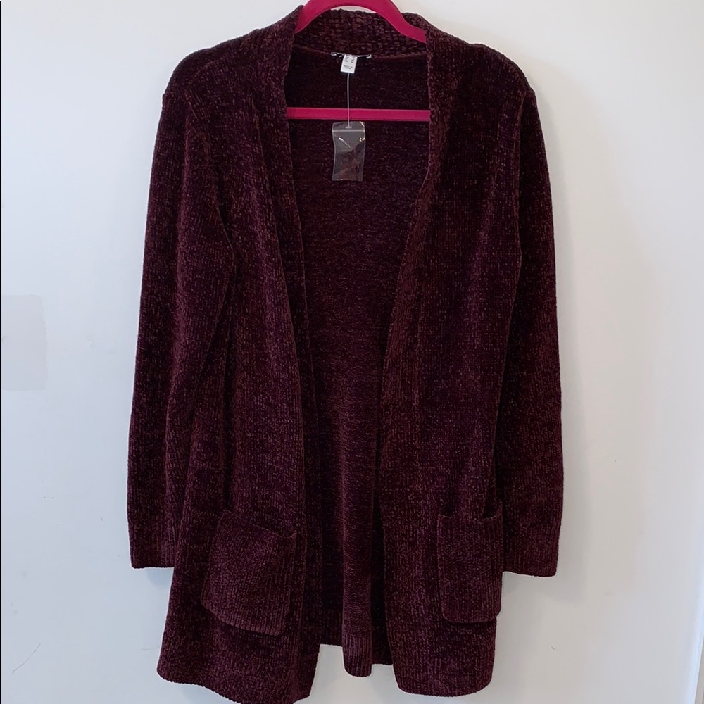Denim and Company Women's Burgundy Open Front Cardigan